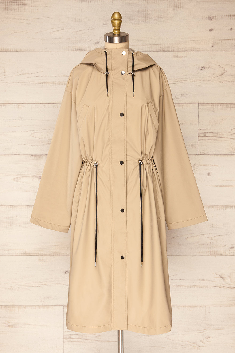 Tchekaline Hooded Raincoat w/ Drawstring | La petite garçonne front close-up