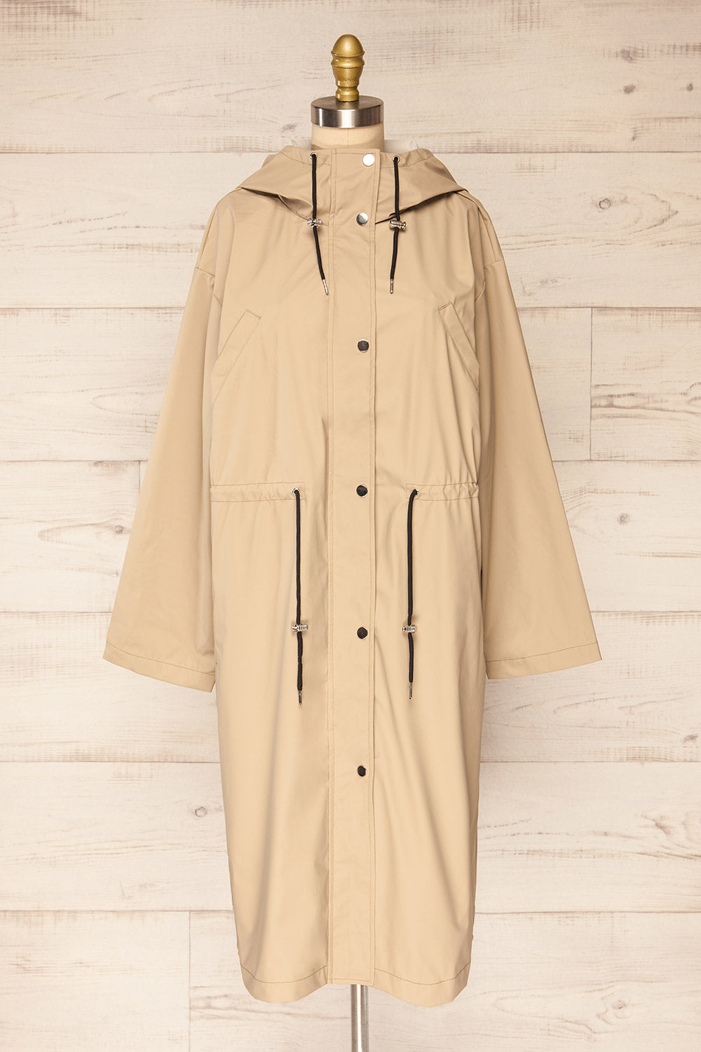 Tchekaline Hooded Raincoat w/ Drawstring | La petite garçonne no belt view