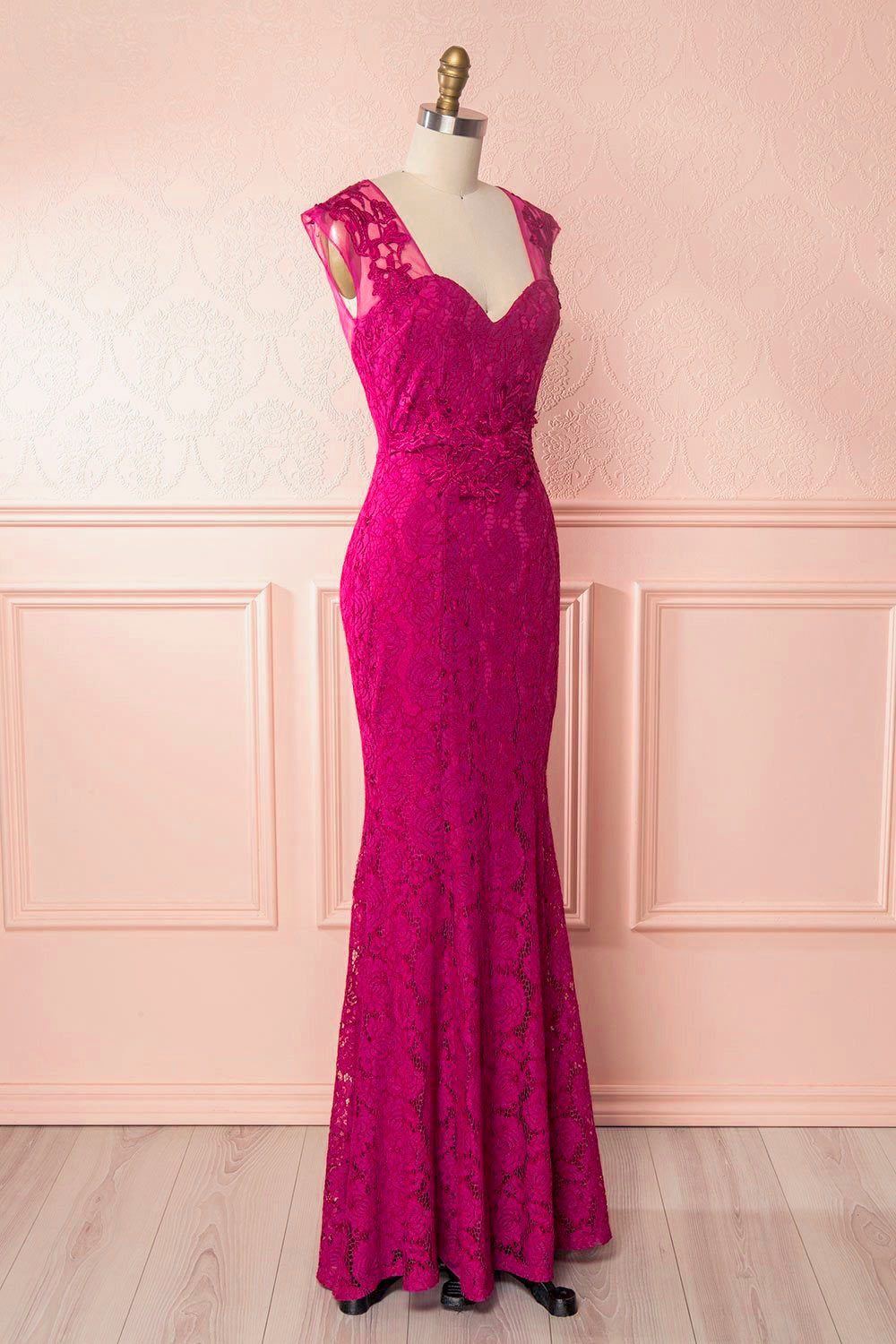 Teala Magenta Lace Open-Back Mermaid Gown | Boudoir 1861