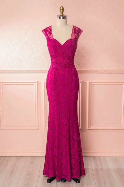 Teala Magenta Lace Open-Back Mermaid Gown front view | Boudoir 1861