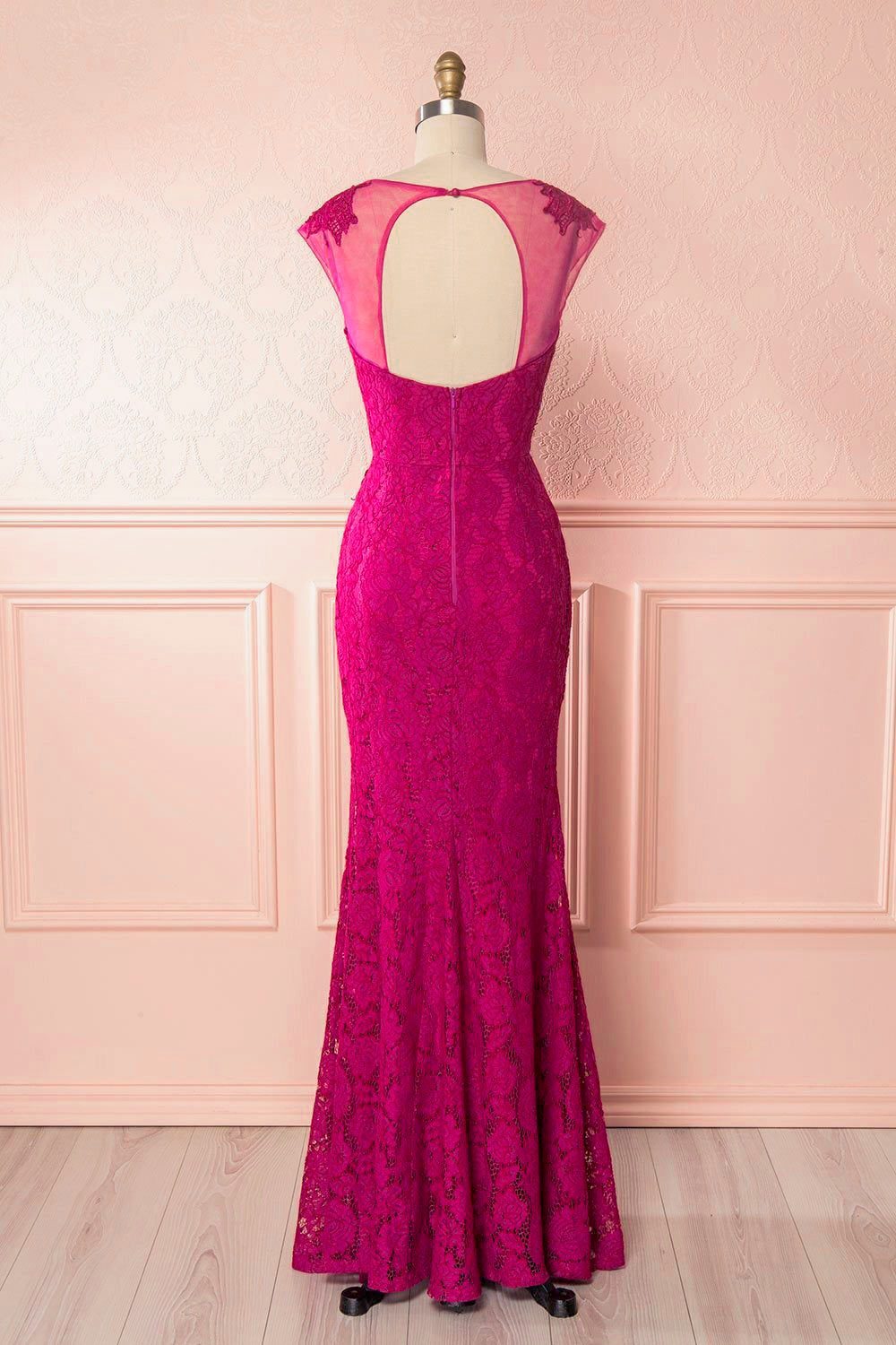 Teala Magenta Lace Open-Back Mermaid Gown | Boudoir 1861