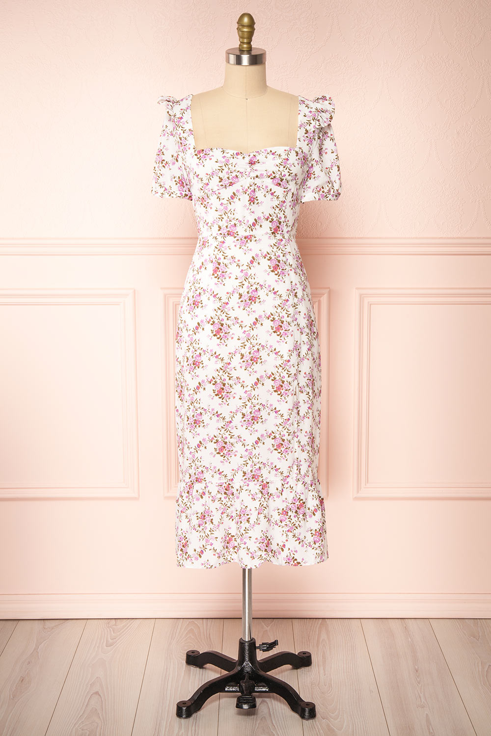 Tegan White Sweetheart Neckline Midi Dress | Boutique 1861  front view 