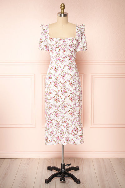 Tegan White Sweetheart Neckline Midi Dress | Boutique 1861  front view