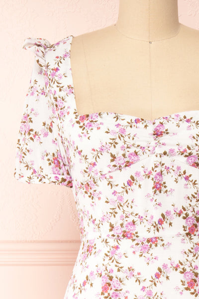 Tegan White Sweetheart Neckline Midi Dress | Boutique 1861  front close-up