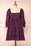 Temperanse Short Burgundy Plaid Dress w/ Puffy Sleeves | Boutique 1861 front view