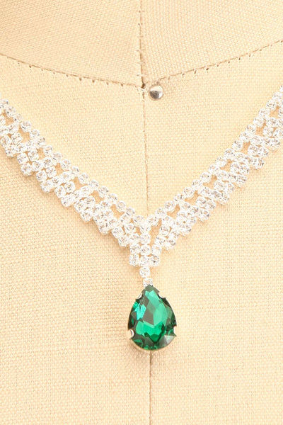 Tempest Emerald Crystal Earrings & Necklace Set | Boutique 1861 close-up