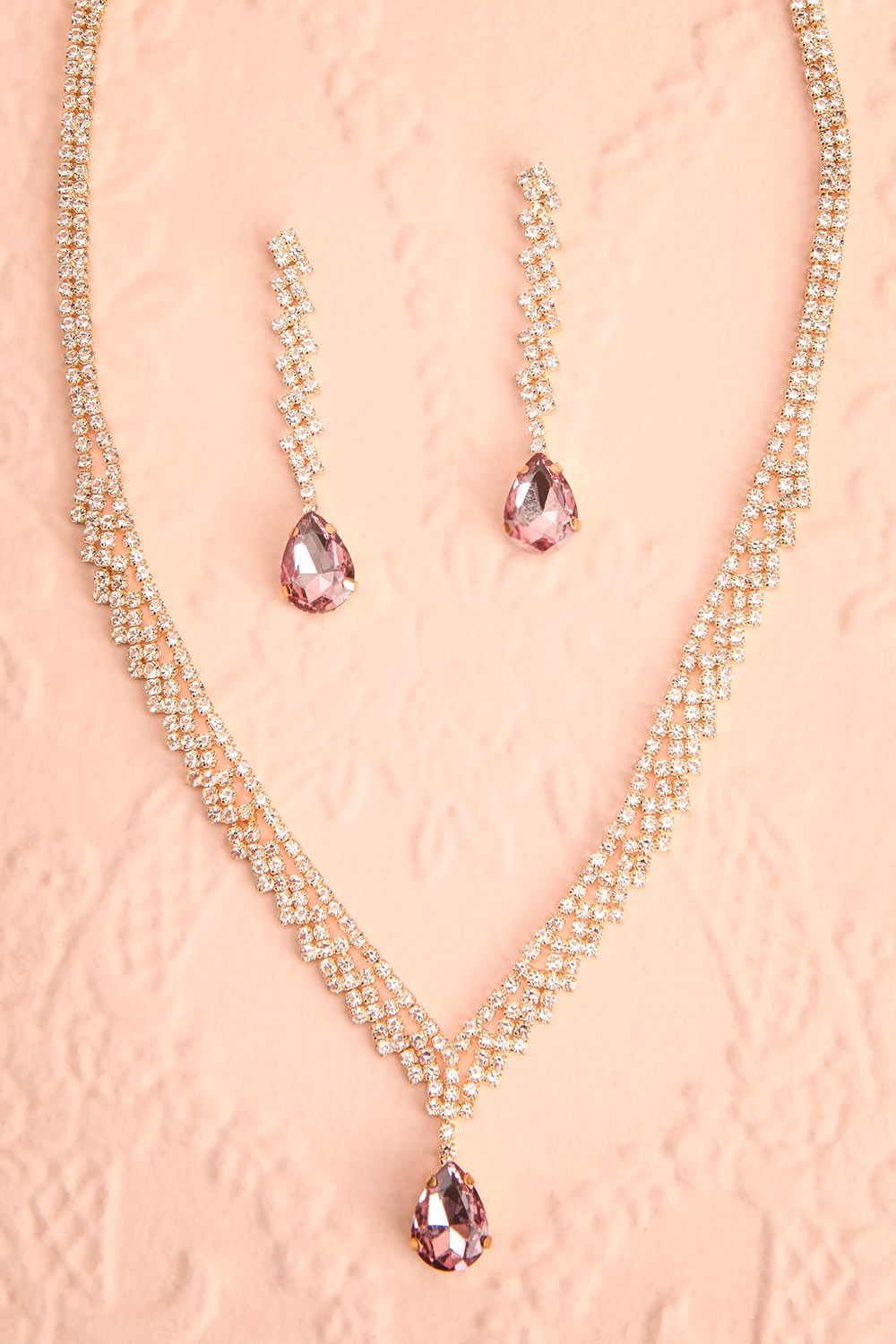 Tempest Lavender Crystal Earrings & Necklace Set | Boutique 1861 flat view