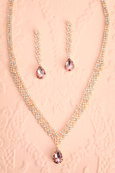 Tempest Lavender Crystal Earrings & Necklace Set | Boutique 1861 flat view