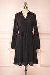 Tenzi Black Long Sleeve Short Dress w/ Buttons | Boutique 1861 front view