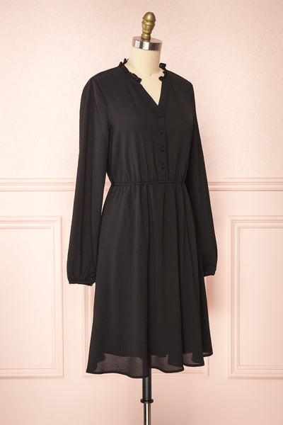 Tenzi Black Long Sleeve Short Dress w/ Buttons | Boutique 1861 side view