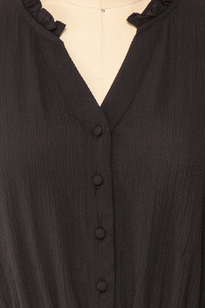 Tenzi Black Long Sleeve Short Dress w/ Buttons | Boutique 1861 fabric