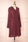Tenzi Burgundy Long Sleeve Short Dress w/ Buttons | Boutique 1861 side view