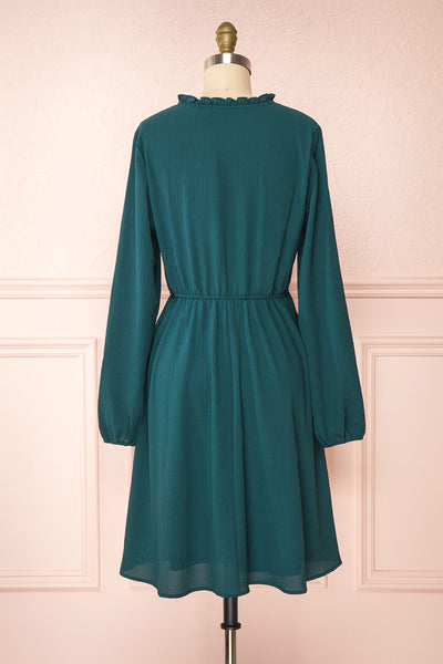 Tenzi Green Long Sleeve Short Dress w/ Buttons | Boutique 1861 back view