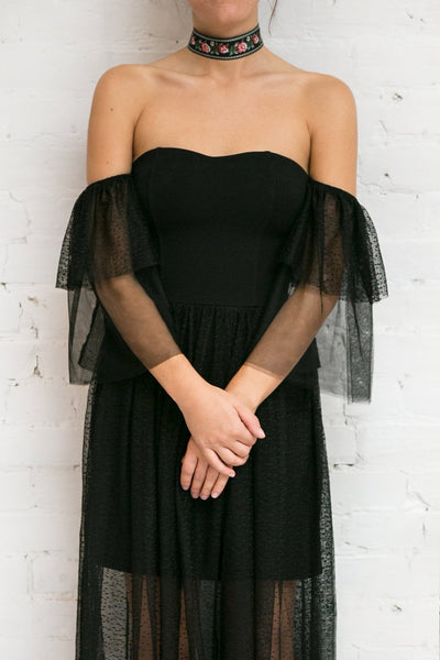 Terava Black Off Shoulder Soft Mesh Dress | Boutique 1861