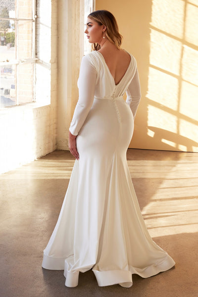 Teresa V-Neck Satin Maxi Bridal Gown | Boudoir 1861 plus size back on model
