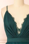 Tessa Emerald Short Tulle Dress w/ Plunging Neckline | Boutique 1861  front close-up