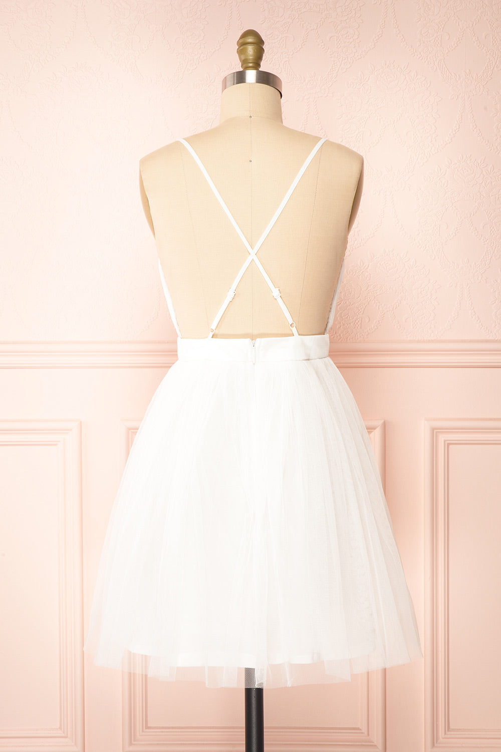 Tessa Ivory Short Tulle Dress w/ Plunging Neckline | Boutique 1861 back view