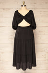 Tessara Tiered Black Midi Dress w/ Front Cut-Out | La petite garçonne front plus size
