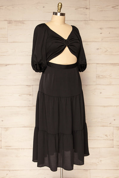 Tessara Tiered Black Midi Dress w/ Front Cut-Out | La petite garçonne side plus size