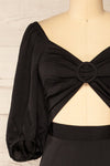 Tessara Tiered Black Midi Dress w/ Front Cut-Out | La petite garçonne front close-up