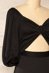 Tessara Tiered Black Midi Dress w/ Front Cut-Out | La petite garçonne side close-up