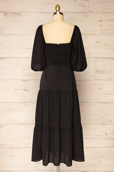 Tessara Tiered Black Midi Dress w/ Front Cut-Out | La petite garçonne back view