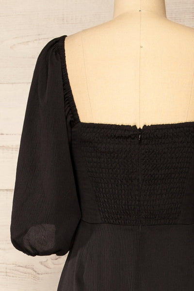 Tessara Tiered Black Midi Dress w/ Front Cut-Out | La petite garçonne back close-up
