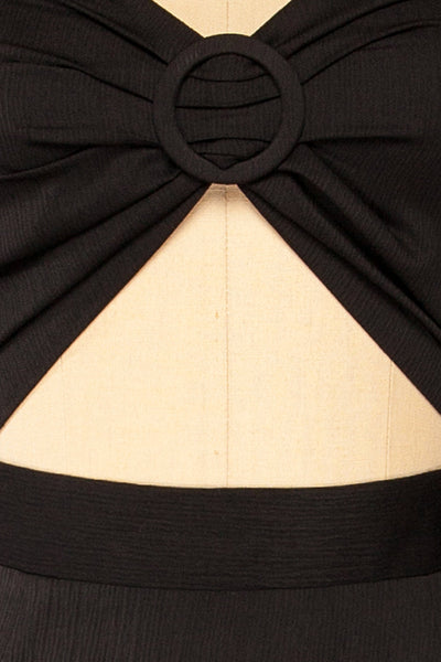 Tessara Tiered Black Midi Dress w/ Front Cut-Out | La petite garçonne fabric