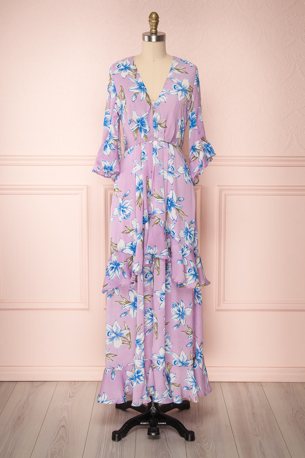 Tetua Lilas Purple Floral Ruffled Maxi Dress | Boutique 1861