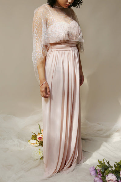 Tevaiho Blush Pink Empire Gown w/ Silver Glitter Cape | Boutique 1861
