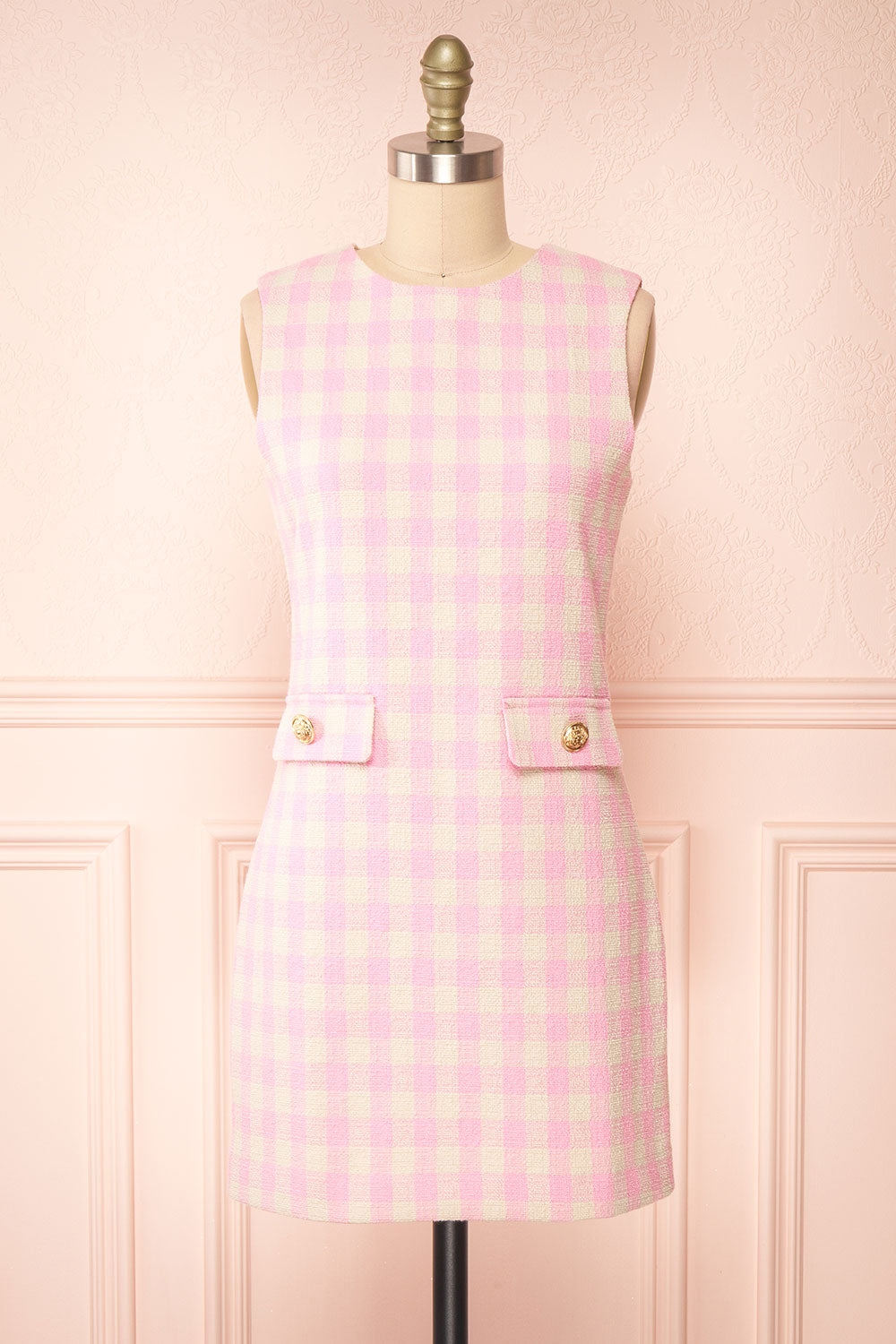 Thais Short Pink Tweed Dress | Boutique 1861 front view 