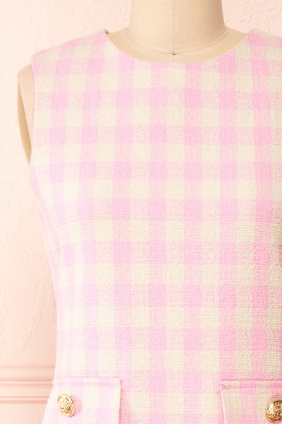 Thais Short Pink Tweed Dress | Boutique 1861  front close-up