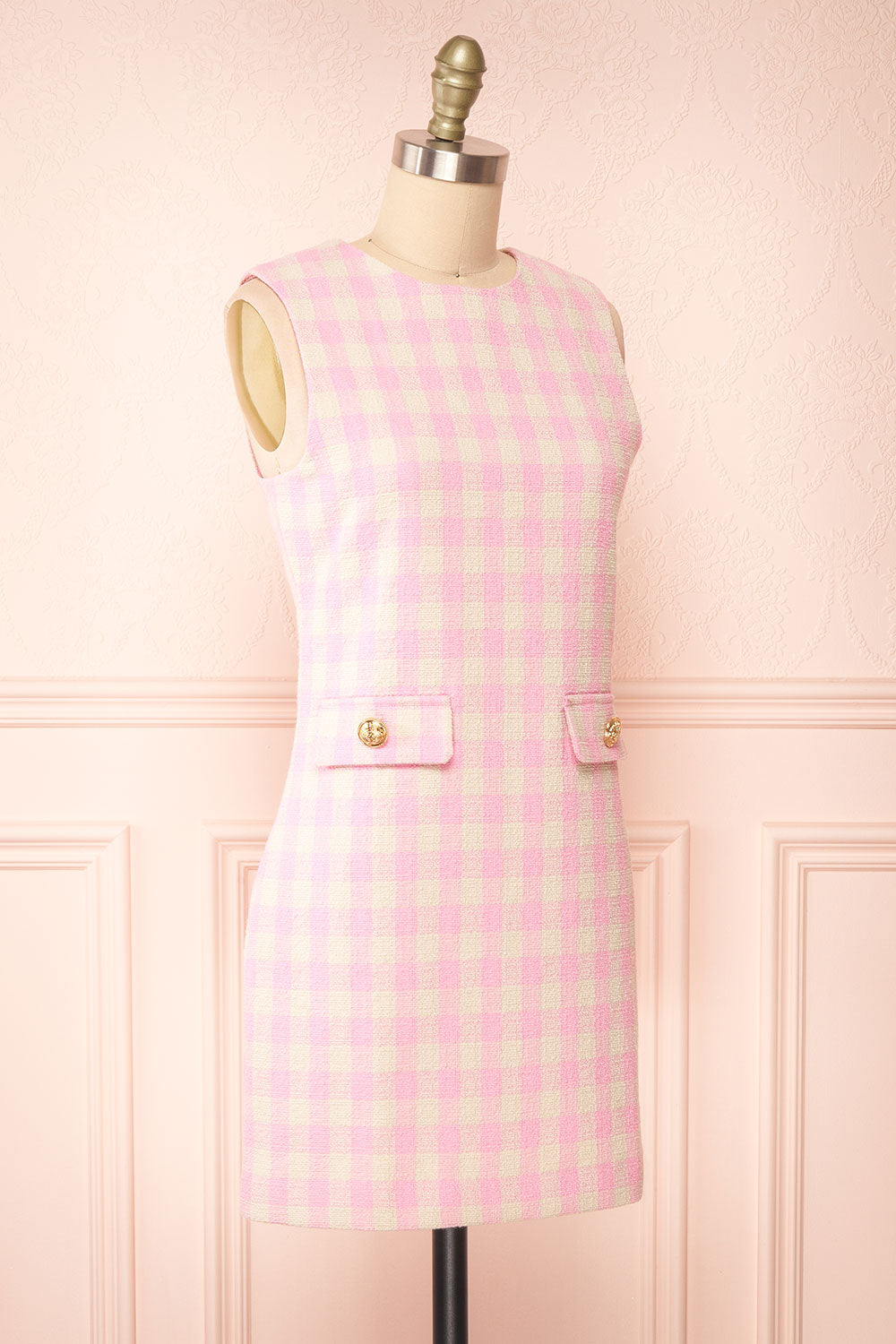 Thais Short Pink Tweed Dress | Boutique 1861  side view 