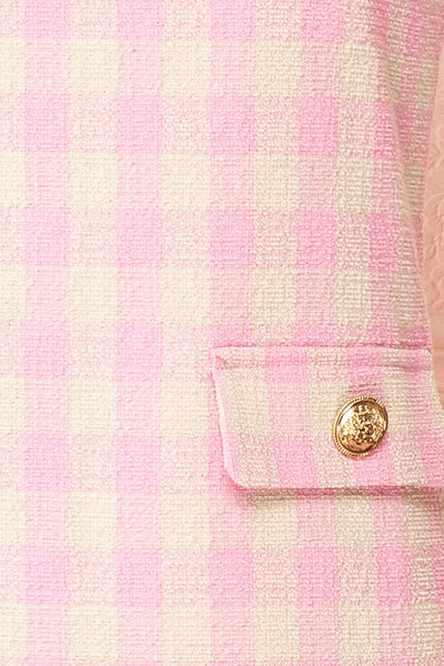 Thais Short Pink Tweed Dress | Boutique 1861  fabric