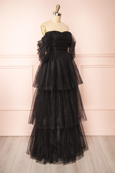 Thecia Black Tulle Tiered Maxi Dress | Boutique 1861 side view