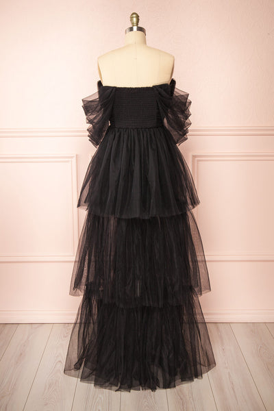 Thecia Black Tulle Tiered Maxi Dress | Boutique 1861 back view