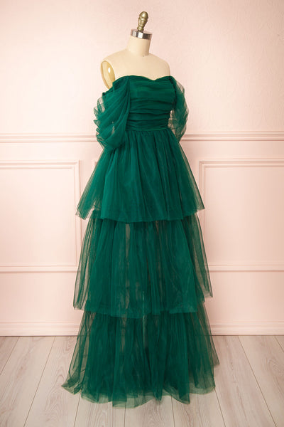 Thecia Green Tulle Tiered Maxi Dress | Boutique 1861 side view