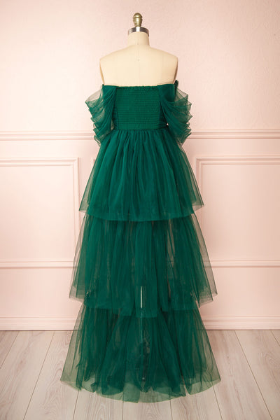 Thecia Green Tulle Tiered Maxi Dress | Boutique 1861 back view