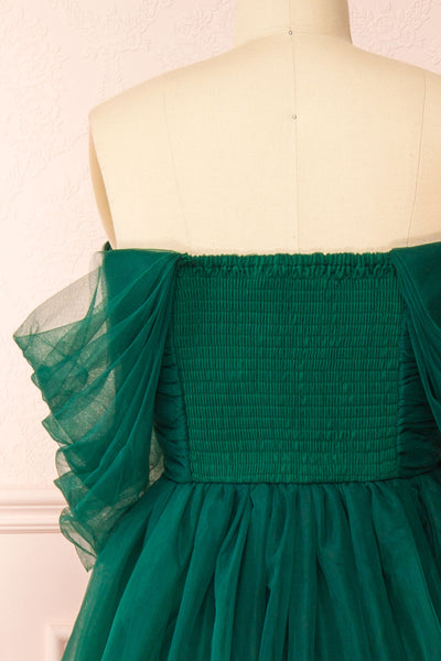 Thecia Green Tulle Tiered Maxi Dress | Boutique 1861 back close-up