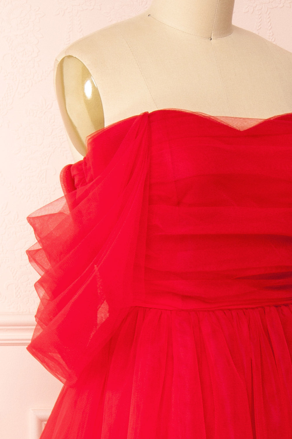 Thecia Red Tulle Tiered Maxi Dress | Boutique 1861 side close-up