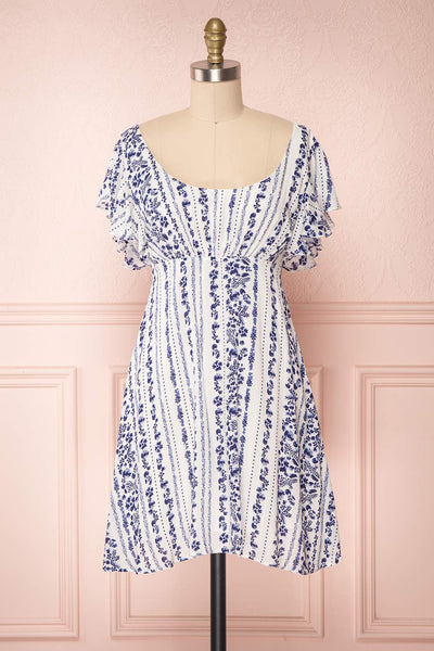 Thiaba White & Blue Floral Summer Dress w Empire Waist | Boutique 1861