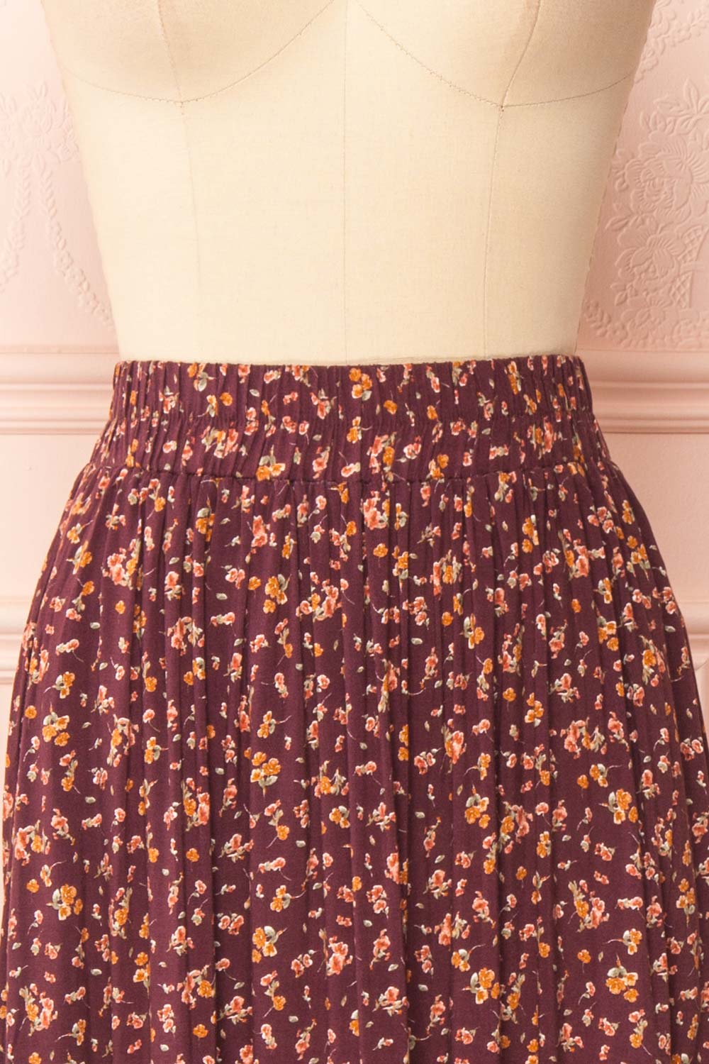 Thida High Waisted Midi Floral Skirt w/ Ruffles | Boutique 1861 front close-up