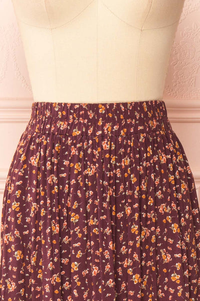 Thida High Waisted Midi Floral Skirt w/ Ruffles | Boutique 1861 front close-up