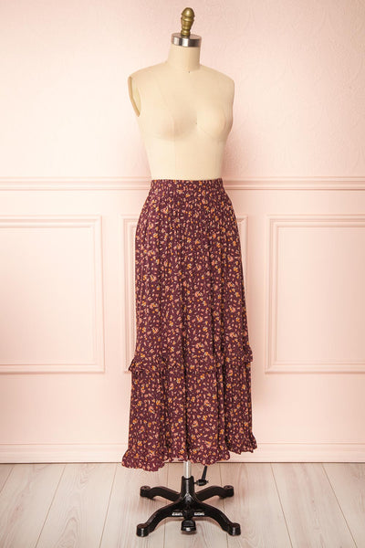 Thida High Waisted Midi Floral Skirt w/ Ruffles | Boutique 1861 side view