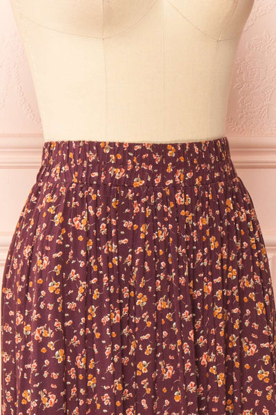 Thida High Waisted Midi Floral Skirt w/ Ruffles | Boutique 1861 side close-up
