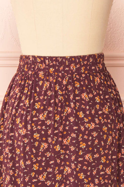 Thida High Waisted Midi Floral Skirt w/ Ruffles | Boutique 1861 back close-up
