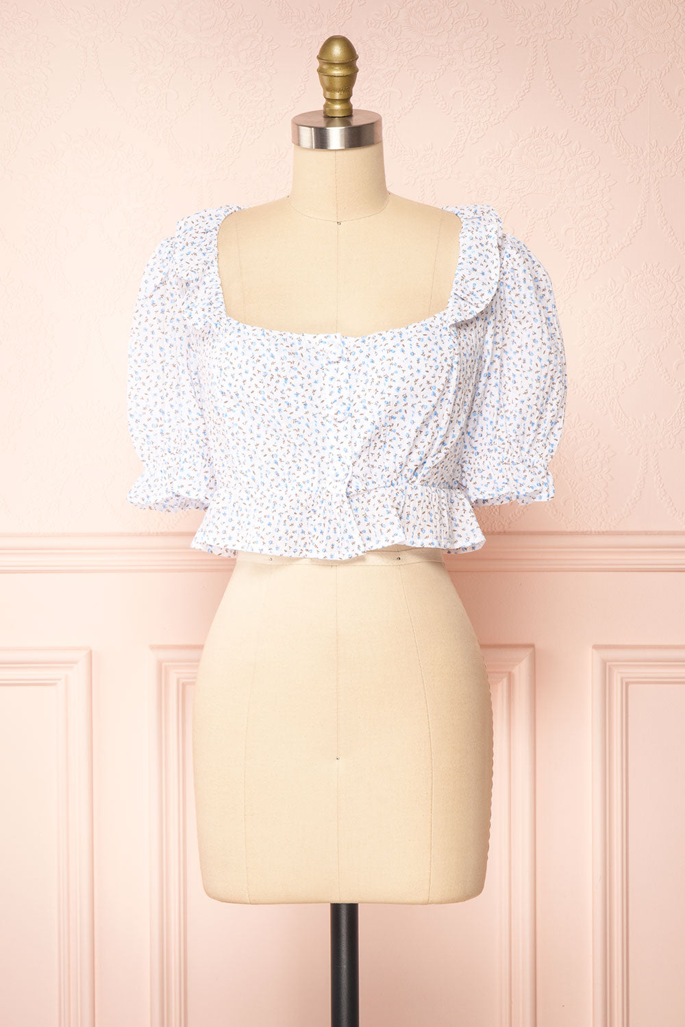 Thiri Floral cropped blouse With Puffed Sleeves | Boutique 1861 front view 