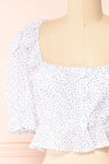 Thiri Floral cropped blouse With Puffed Sleeves | Boutique 1861 front close-up