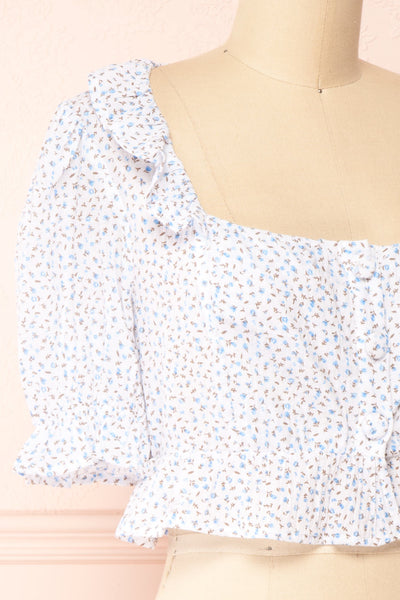 Thiri Floral cropped blouse With Puffed Sleeves | Boutique 1861 side close-up