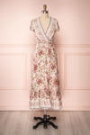 Thugasi Taupe & Pink Floral Wrap Summer Dress | Boutique 1861